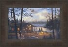 WILDERNESS ECHOES by Terry Doughty 11x15 Log Cabin Lake Campfire FRAMED WALL ART
