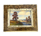 Painting Fall Autumn landscape Antique Original Oil on Board in Engraved Frame