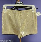 Hot Pants Forever 21 Sexy Gold Sequin Stretch Waist Zip Back Short LG New