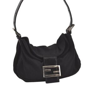 Authentic FENDI Mamma Baguette Shoulder Hand Bag Jersey Leather Black Junk 1893J