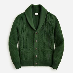 J. CREW Men's Heritage Cable Knit Shawl Collar Cardigan Sweater Forest Green NWT