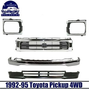 Front Bumper + Grille + Valance + Headlight Bezels For 1992-95 Toyota Pickup 4WD