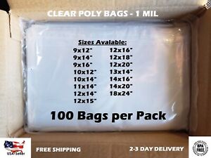 100 CLEAR POLY BAGS Large Plastic Packaging Open Flat Packing T-Shirt Apparel