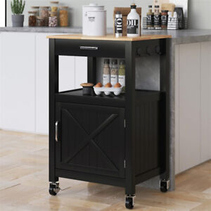 Rolling Farmhouse Kitchen Island Cart on Wheels with Storage,Hooks,Drawer,36”H