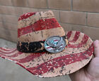Western American Flag Cowboy Hat Metal Eagle Buckle Stiff Hat