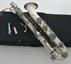 Prof Satin nickel Baritone Saxophone Black Key Eb Sax Abalone 2 Necks With Case