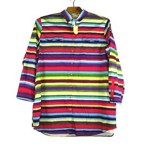 L&B Bright Stripes Button Down Shirt Dress Size 3XL Floral Buttons Pockets NEW