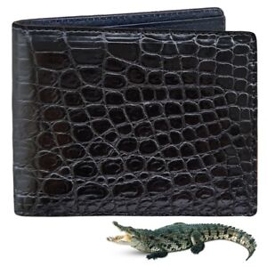 Black Crocodile Bifold Wallet RFID Block Leather Card Money Case Handmade Gift
