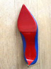 Christian Louboutin Heels Size 37 Low Heel 5cm Blue Leather Pointed Toe red sole