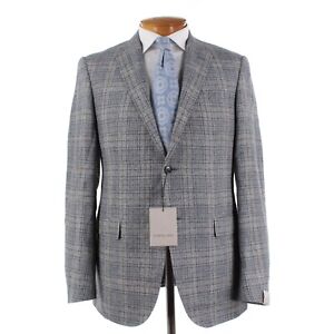 Corneliani NWT Linen Wool Sport Coat Size 52L (42L US) In Blue/Gray/Brown Plaid