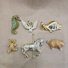 Vintage Jewelry 6 Pc Lot Rhinestone Animal Brooches Pins