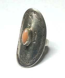 Old Pawn Handmade Sterling Silver Etched Angel Skin Coral  Ring (Sz 8) B208