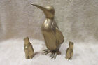 VINTAGE Set of 3 Penguins Brass Metal Animal Figurine Statue Sculpture w/ Chicks
