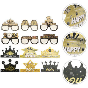 1 Set of New Year Party Paper Glasses And Hats Props 2024 New Year Themed Paper