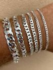 Real Solid 925 Sterling Silver Flat Curb Cuban Link Bracelet 3-10mm ITALY MADE