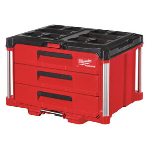 Milwaukee Tool 48-22-8443 Packout 3-Drawer Tool Box, Polymer, Black/Red, 22-1/4