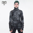 Devil Fashion Men Dark Gothic Punk Tie-Dye Irregular Hem Tops Turtleneck T-Shirt