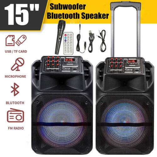 7000W Portable Bluetooth Speaker 15” Subwoofer Heavy Bass Party System AUX & Mic