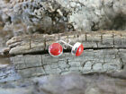 Round Handcrafted Vibrant Red Coral Stud 7mm Earrings Sterling Silver 925  Y55