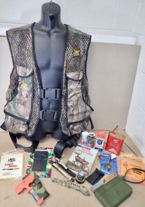 Vtg Hunting Accessories Lot Camo Safety System Vest Knife Sharpener Compass