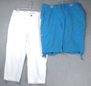 Lot of 2 Caribbean Joe Women's White Crop Pants And Blue Long Shorts Size 10