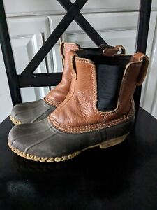 LL Bean Chelsea Duck Boots Slip On Brown Leather Size 8