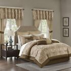 Queen Bed in a Bag Faux Silk Comforter Jacquard Curtains Bedding Set 24 Piece US