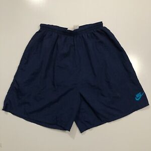 VINTAGE Nike Adult Swim Trunks Lined Mens Small Swoosh Dual Logos Blue Shorts