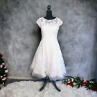 Oleg Casini White Lace Wedding Dress Knee Length Women's Sz 12 W/Wrap Full Skirt