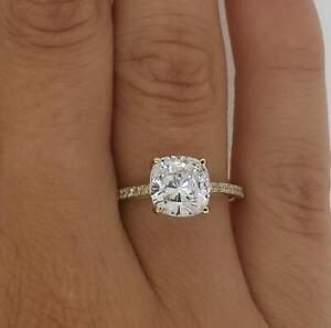 1.25 Ct Cathedral Pave Cushion Cut Diamond Engagement Ring SI2 F Treated