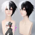 Anime Cosplay Wig Men's Short White Black Synthetic Hair Wig Halloween Party Wig