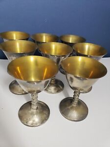 Vintage Spain  Brass /Metal Goblet Chalice Cup Lot of 8 Wine Glass Made in Spain