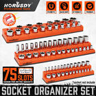 3pc Magnetic Metric Socket Organizer Storage Holder Set 1/4 3/8 1/2 Drive 75slot