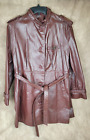 Vintage Etienne Aigner Oxblood Red Burgundy Belted Leather Coat Jacket Size 16