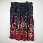 Collections Etc Midi Skirt Peasant Broomstick Boho Elastic Waist Black Floral XL