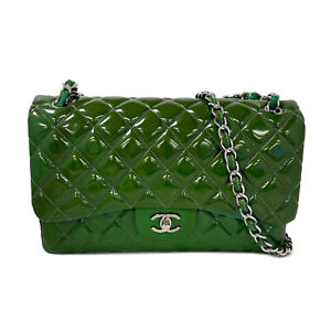 CHANEL Quilted CC SHW Jumbo Shoulder Bag A58600 Patent Leather Green