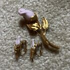 Women’s Avon Matching Lavender Floral Brooch And Clip-on Earrings