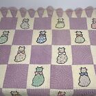 Vintage Feedsack Quilt Purple Cats Hand Appliqué Embroidered Concentric 52”x 68”
