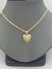Real 10k Gold Heart Pendant Rope Chain Charm Necklace 18