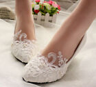 Lace Wedding Shoes Pearls Bridal shoes High Low Heels flat shoes pump size 5-12