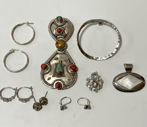 Sterling Silver 925  Jewelry Lot All Wearable   4 Earring Sets, 4 Pendants