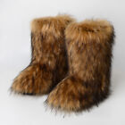 Faux Fur Boots Women Fuzzy Fluffy Furry Round Toe Winter Snow Boots Size 8