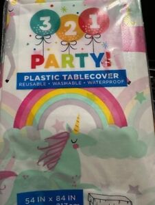 3-2-1 Party Novelty Pastel 2 unicorn Plastic Tablecloth 54 x 84 rectangle #36133