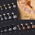 2pcs Surgical Stainless Steel Silver Round CZ Crystal Screw Back Stud Earrings