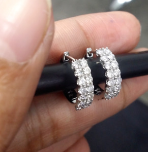 2Ct Round Cut Lab-Created Diamond Huggie Hoop Earrings Solid 14K White Gold