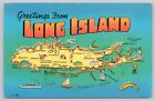 Long Island New York Pictoral Map, Landmarks & Attractions, Vintage Postcard