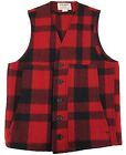 FILSON Wool Mackinaw Cruiser Vest Plaid Hunting Checked Pattern USA Made Red XS