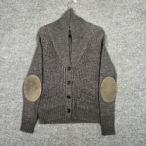 J.Crew Sweater Mens Medium Gray Cardigan Shawl Collar Alpaca Wool Elbow Patch