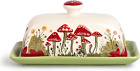 Mushroom Butter Dish with Lid for Countertop Ceramic Butterdish Red Mushroom Bu