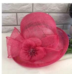 9 Color British Retro Women Elegant Sinamay Floral Church Cloche Derby Hat